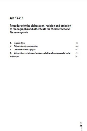 TRS 1025 - Annex 1: Procedure for the elaboration, revision and omission of monographs and other texts for The International Pharmacopoeia