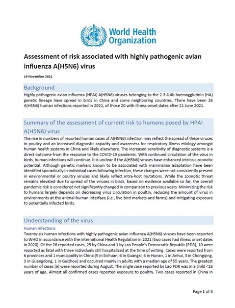Assessment of risk associated with influenza A(H5N6) virus